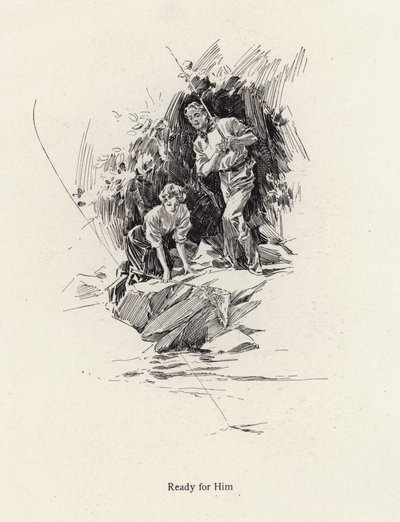Hombre y mujer pescando en un río o arroyo de Harrison Fisher