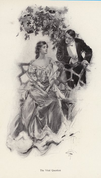 Hombre proponiendo matrimonio a una mujer de Harrison Fisher
