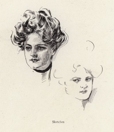 Bocetos a pluma de una joven de Harrison Fisher