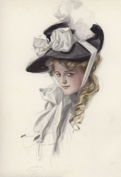 Retrato de una mujer con un sombrero elegante de Harrison Fisher