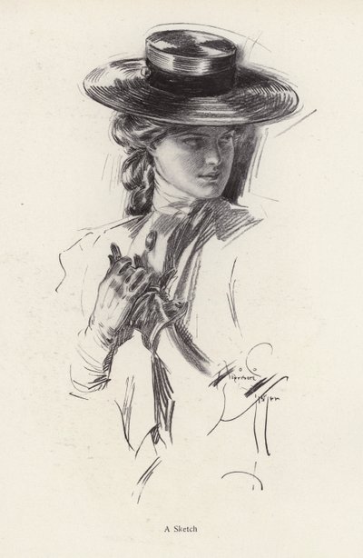 Retrato de una mujer con sombrero de Harrison Fisher