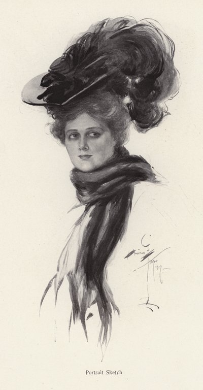 Retrato de una mujer con un gran sombrero de Harrison Fisher
