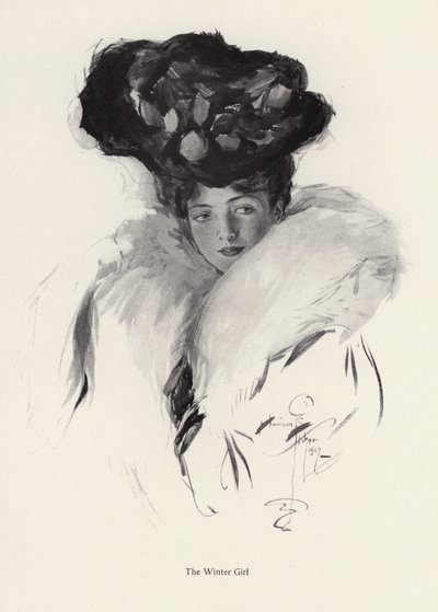 Retrato de una joven con sombrero y abrigo de piel de Harrison Fisher