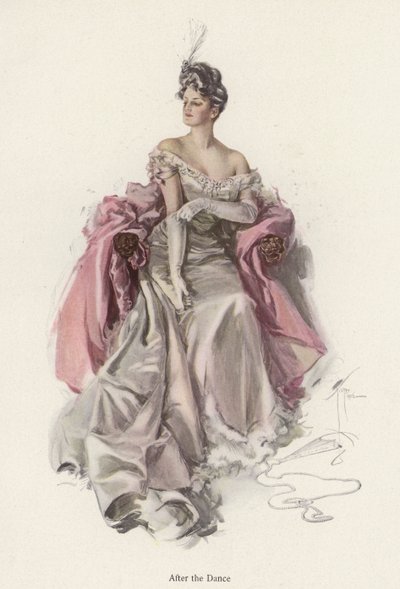 Mujer con un vestido de noche después del baile de Harrison Fisher