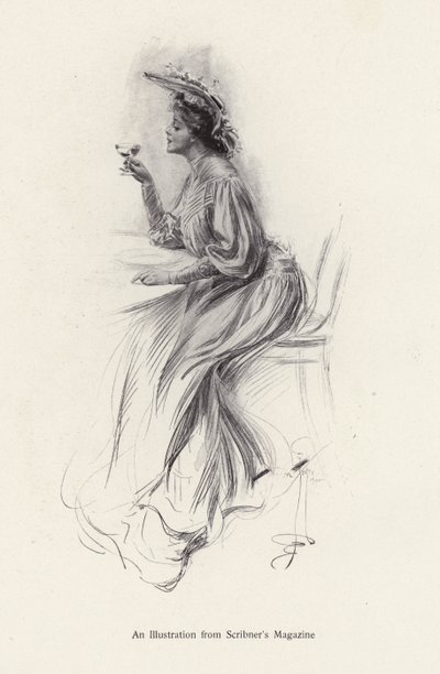 Mujer con una bebida de Harrison Fisher