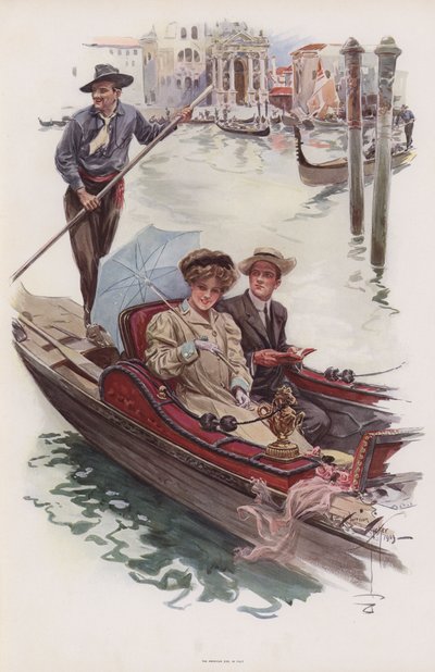 Joven americana paseando en góndola, Venecia de Harrison Fisher