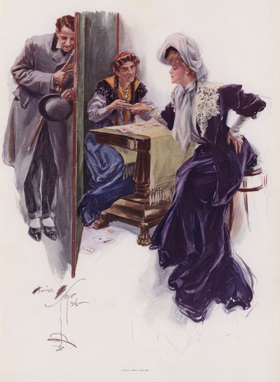 Joven mujer a la que una gitana le predice el futuro de Harrison Fisher