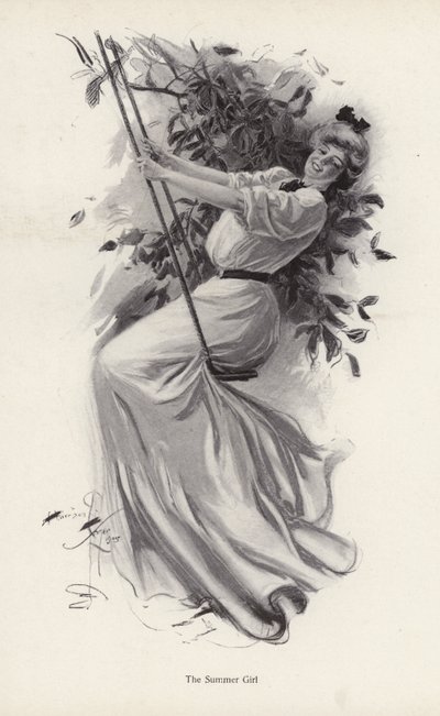 Joven en un columpio de Harrison Fisher
