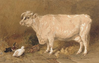 Vaca con patos en un establo de Harrison William Weir