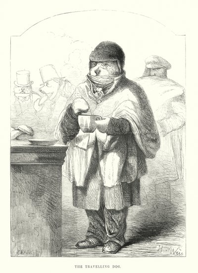 Perros graciosos: El perro viajero (grabado) de Harrison William Weir