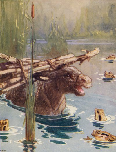 Fábulas de Esopo: El asno y las ranas (litografía en color) de Harry (1878 1950) Rountree