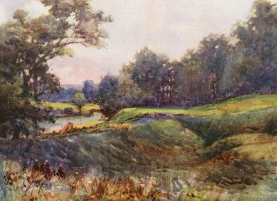 Campos de golf: Cassiobury Park, el nuevo hoyo dieciocho (litografía en color) de Harry (1878 1950) Rountree