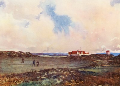 Campos de golf: Portmarnock, segundo golpe en el hoyo 18 (litografía en color) de Harry (1878 1950) Rountree