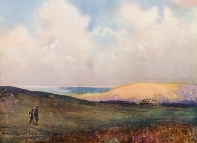 Campos de golf: Sur hacia abajo mirando al último green (litografía en color) de Harry (1878 1950) Rountree