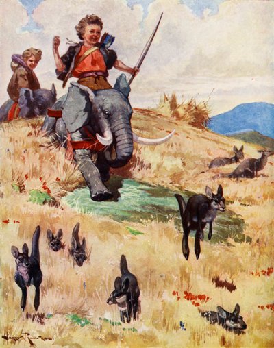 La caza del canguro (litografía en color) de Harry (1878-1950) Rountree