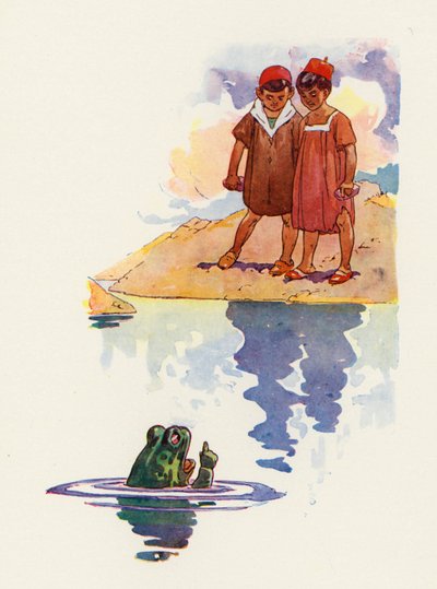 Los niños y las ranas (litografía en color) de Harry Rountree