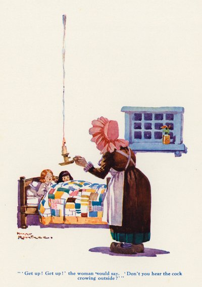 La viuda y sus pequeñas doncellas (litografía en color) de Harry Rountree