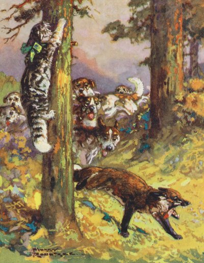 Fábulas de Esopo: El gato y la zorra (litografía en color) de Harry (1878 1950) Rountree