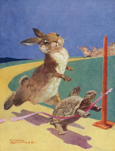 Fábulas de Esopo: La liebre y la tortuga (litografía en color) de Harry (1878 1950) Rountree