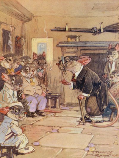 Fábulas de Esopo: Los ratones en el consejo (litografía en color) de Harry (1878 1950) Rountree