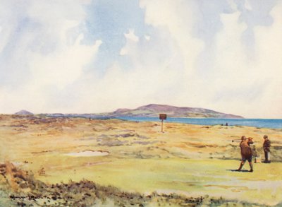Campos de golf: Dollymount, el primer tee, mirando hacia el Howth (litografía en color) de Harry (1878 1950) Rountree