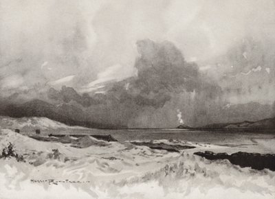 Campos de golf: Harlech, mirando a través del cuarto hoyo (litografía) de Harry (1878 1950) Rountree