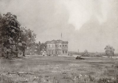 Campos de golf: Trafford Park, la casa club desde el tee del dieciocho (litografía) de Harry (1878 1950) Rountree