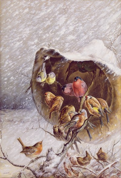 Refugiándose de la tormenta de nieve, 1896 de Harry Bright