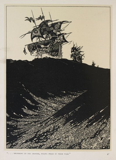 Una balada de los capitanes. "... tamborileando por el canal,
 arrastrando premios a su paso" de Harry Clarke