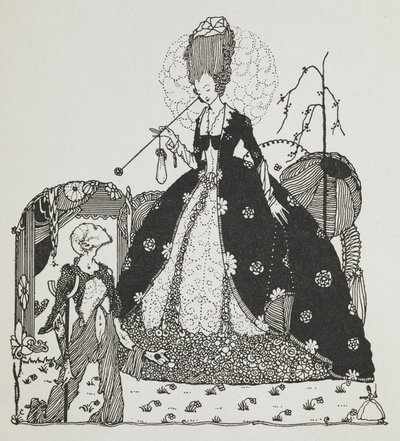 Una señora mira a un campesino que le pide dinero. de Harry Clarke