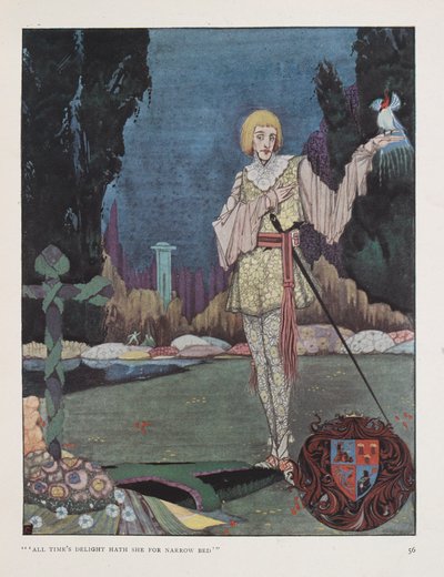 "Todo el deleite del tiempo tiene ella para el rojo estrecho". Ilustración de la canción del príncipe loco por Walter de la Mare. de Harry Clarke