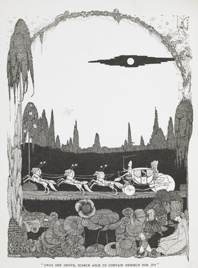 "Se alejó, sin poder contener su alegría". Ilustración para el cuento "Cenicienta o el zapatito de cristal". de Harry Clarke