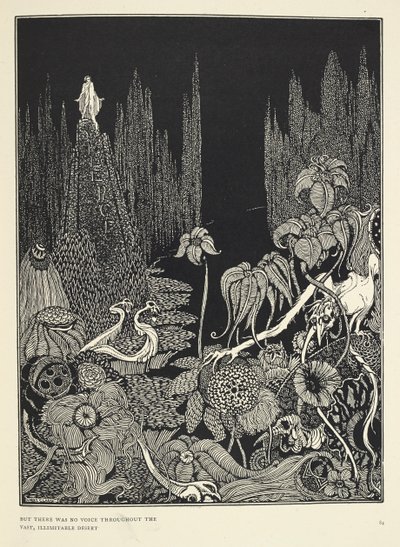 "Pero no había voz en todo el vasto desierto ilimitable". Ilustración para "Silencio - una fábula". de Harry Clarke