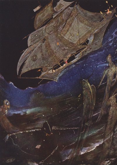 Edgar Allan Poe: MS Found in a Bottle (litografía en color) de Harry Clarke