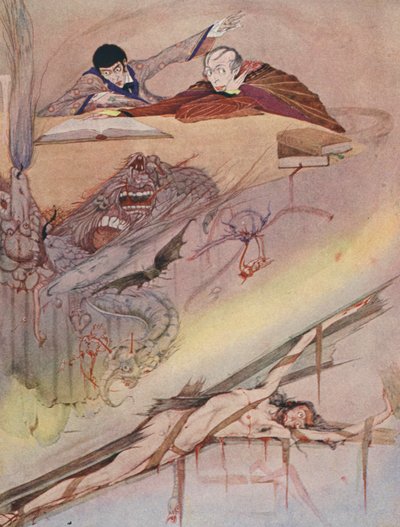 Edgar Allan Poe: La caída de la casa Usher (litografía en color) de Harry Clarke