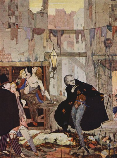 Edgar Allan Poe: El hombre de la multitud (litografía en color) de Harry Clarke
