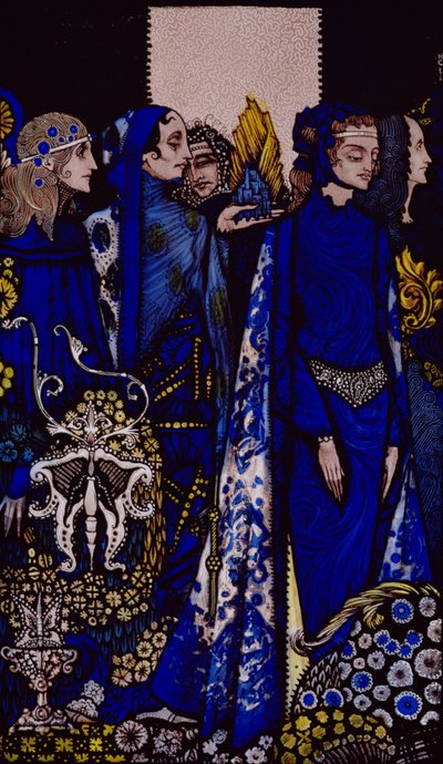 Etain, Helen, Maeve y Fand, la mano tierna de Deirdre Dorada, ilustración de Harry Clarke de 