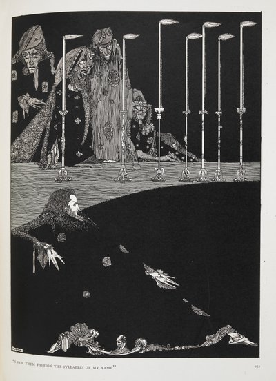 "Les vi formar las sílabas de mi nombre". Ilustración para el cuento "El pozo y el péndulo". de Harry Clarke