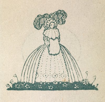 Ilustración que muestra a una mujer con un vestido grande. de Harry Clarke