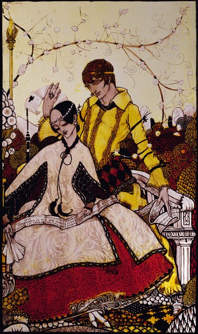 Siete días de perros dejamos pasar, nombrando reinas en Glenmacnass, ilustración de Harry Clarke de 