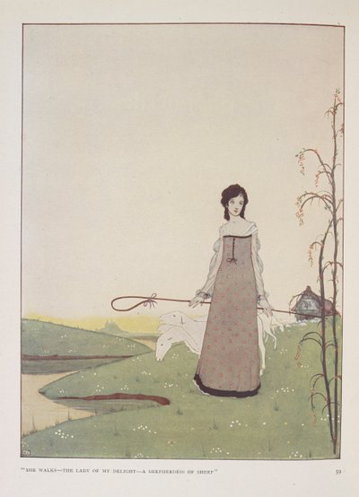 "Ella camina- la dama de mi deleite- una pastora de ovejas." Ilustración de La pastora, de Alice Meynell. de Harry Clarke