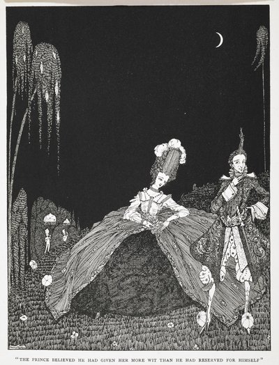 "El Príncipe creyó haberle dado más ingenio del que se había reservado". Ilustración para el cuento "Riquet con el mechón". de Harry Clarke