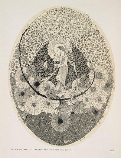 Por la primavera que llega. "Con llave mágica... abriendo capullos que guardan las rosas". de Harry Clarke