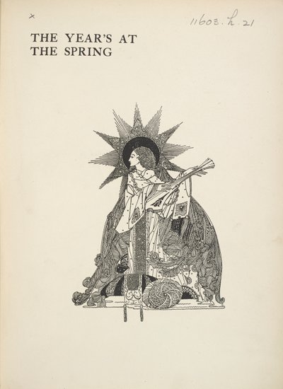 Ilustración sin título. Una mujer toca un instrumento musical. de Harry Clarke
