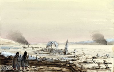El cementerio de Kinburn (Ucrania, Rusia) 1855. El HMS Tribune cortando las aguas heladas del Dniéper. Pintura del vicealmirante Harry Edmund Edgell (1809-1876), acuarela 1855. de Harry Edmond Edgell