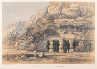 Las cuevas de Elefanta, exterior (litografía coloreada) de Harry Francis Darell