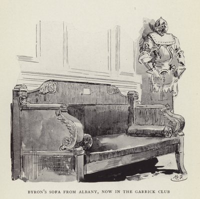 El sofá de Byron de Albany, ahora en el Garrick Club de Harry Furniss