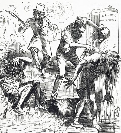 Viñeta en la que se ataca a los ríos Támesis y Lea por su suciedad. de Harry Furniss