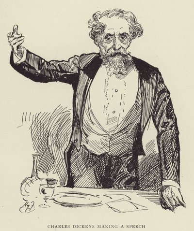 Charles Dickens dando un Discurso de Harry Furniss