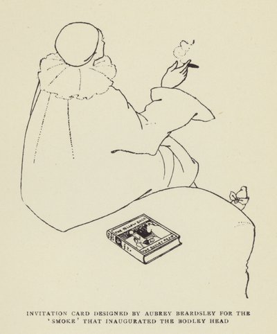 Tarjeta de invitación diseñada por Aubrey Beardsley para el Smoke que inauguró el Bodley Head de Harry Furniss